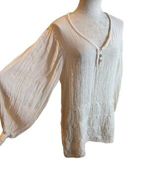 Jen's Pirate Booty Womens Long-sleeved Tunic Top Size M/L Cream Cotton Casual